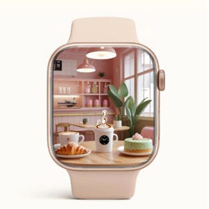 Cute Café Apple Watch Wallpaper | Aesthetic Pastel Coffee Watch Face | Cozy Minimal Digital Download