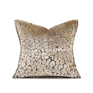 Gold Leopard Velvet Throw Pillow Cover – Gilded Champagne Cushion (19x19 Inches)