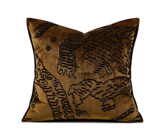 Tiger Print Velvet Pillow Cover, Brown & Khaki (19x19)