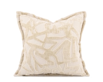 Ivory Chenille Pillow Cover, Sculptural Textured Cushion, Neutral Sofa Decor