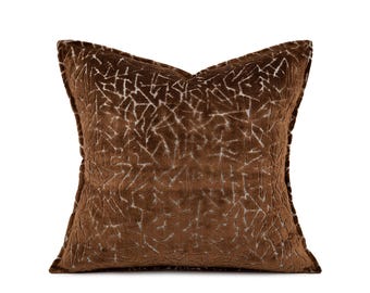 Brown Cut Velvet Pillow Cover, Abstract Crackle Pattern Throw Pillow for Sofa
