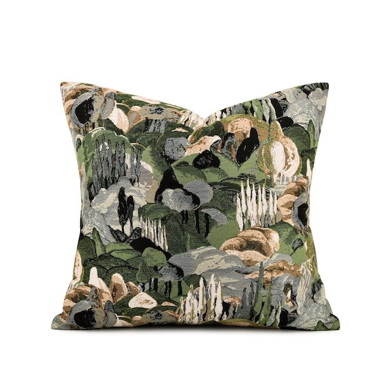 Green abstract landscape pillow cover, modern organic decor, earthy neutral sofa throw pillow