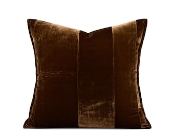 Brown Velvet Throw Pillow Cover, Modern Decorative Cushion (19x19)