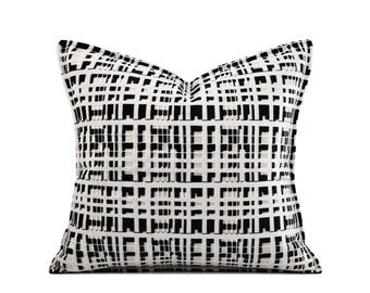 Black White Velvet Pillow Cover, Modern Geometric Abstract, Minimalist Home Decor