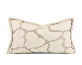 Neutral Lumbar Pillow Cover, Cream Heart Textured Cushion(12*20")