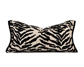 Zebra cut velvet throw pillow cover, black & ivory, modern luxury animal print, sofa accent