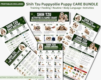 Paquete de entrenamiento para cachorros Shih Tzu, materiales imprimibles para el entrenamiento canino, planificador para cachorros, guía de alimentación, tabla de rutinas y PDF de cuidados.