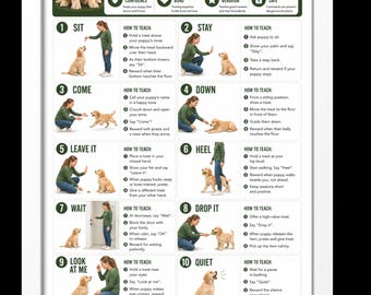 Puppy Training Commands Printable | 10 Essential Puppy Commands Guide | Dog Training PDF | Obedience Training Chart
