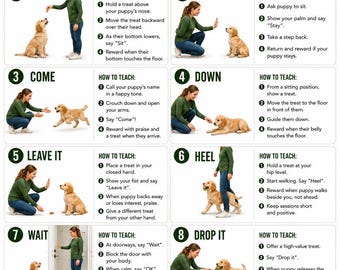 Puppy Training Commands Printable | 10 Essential Puppy Commands Guide | Dog Training PDF | Obedience Training Chart