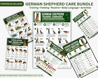 German Shepherd Training Commands Bundle Printable, Dog Training Guide, Feeding Chart, Daily Routine, Behavior & Activity Charts