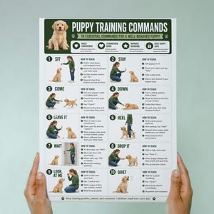 子犬のしつけコマンド印刷用 | 子犬に必須の10のコマンドガイド | 犬のしつけPDF | 服従訓練チャート