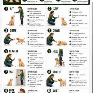 Puppy Training Commands Printable | 10 Essential Puppy Commands Guide | Dog Training PDF | Obedience Training Chart