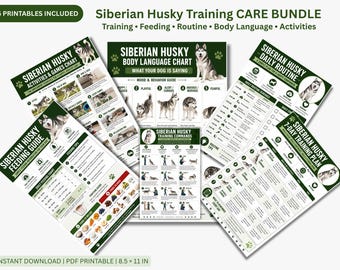 Siberian Husky Training Guide Printable | Husky Commands Chart, Feeding Guide, Daily Routine, Body Language, Activities | Dog Training PDF
