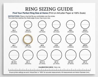 Misuratore di anelli stampabile / Tabella delle misure degli anelli stampabile / Strumento di misurazione degli anelli / Trova la tua misura dell'anello a casa / Guida alle misure degli anelli USA / Tabella delle misure