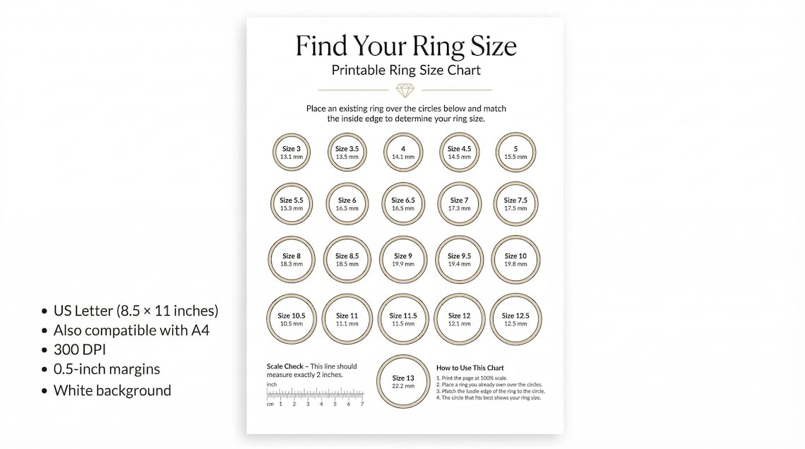 Printable Ring Sizer | Ring Size Chart Printable | Ring Measurement ...