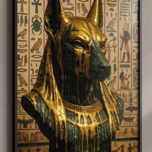 Anubis Wall Art Print – Cyber Egyptian Hieroglyphics, Dark Mythology Poster (Digital Download)
