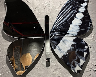 Butterfly Mirror Wall Art: Tempered Glass, Black & White Decor