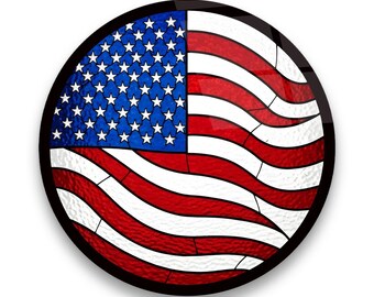 USA Flag Stained Glass Wall Art | American Flag Print | Patriotic Home Decor
