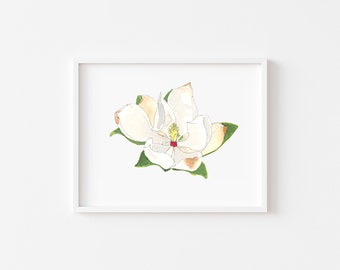 Southern Magnolia Flower, Watercolor Botanical Illustration, Original Painting