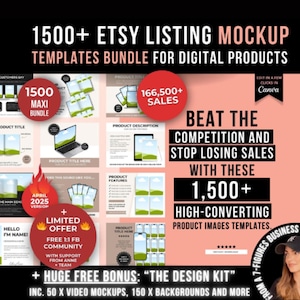 1500 Etsy Listing Mockup Templates Bundle for Digital Products, Editable Canva Mockups for Etsy Listing, Etsy Product Image Mockup Templates