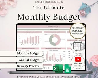 Monthly Budget Spreadsheet | Excel & Google Sheets | Simple Annual Budget Planner | Personal Finance Tracker | Easy Budget Template