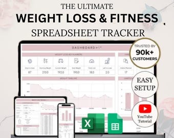 Weight Loss & Fitness Tracker | Google Sheets | Calorie Tracker | Meal Planner | Habit Tracker | Digital Workout Planner
