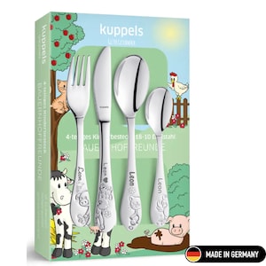Kuppels Kinderbesteck Bauernhoffreunde 4-teilig Edelstahl 18/10 / personalisiert mit Gravur / Geschenk Taufe Weihnachten Geburt Ostern