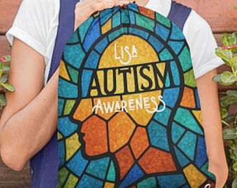 Autismus Geschenk personalisiert / Turnbeutel mit Kopf-Umriss & 'Autism Awareness' / Custom Name Bag / Inklusion Statement Beutel