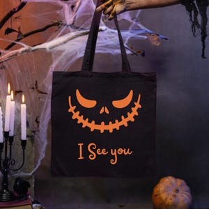 Personalized Halloween Trick or Treat Bag for Kids | Custom Name | Reusable Cotton Tote | Multiple Designs | Candy Bag