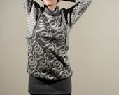 Vintage 80s ABSTRACT Avant Garde Curly Ribbon Diamond Lattice Pattern Gray SLOUCHY Cowl Neck Knit Sweater Dress - L XL Large