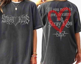 Stray Kids Two Sided Vintage Shirt, Love Dreams Graphic Tee, Kpop Fan Gift, Washed Black Oversized T-Shirt