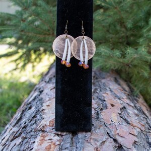 Handmade Earrings with Dentalium Shells, Unique Earrings, Orange Earrings, Boho Earrings, Small Earrings, Sea Oyster Shell Earrings