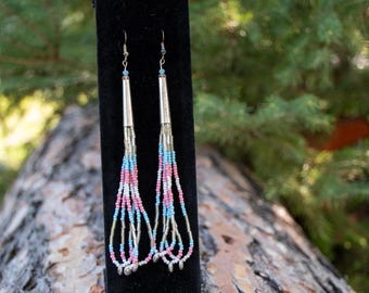 Transgender Pride Beaded Dangle Earrings: Czech Glass, Nickel-Free