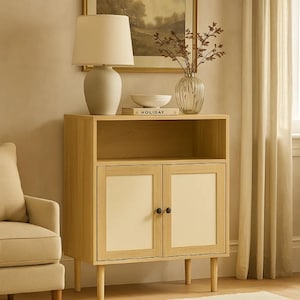 Mobile bar piccolo in rattan, credenza da cucina in rovere, mobiletto angolare da bagno con ripiani regolabili, mobiletto portaoggetti per la casa in stile boho