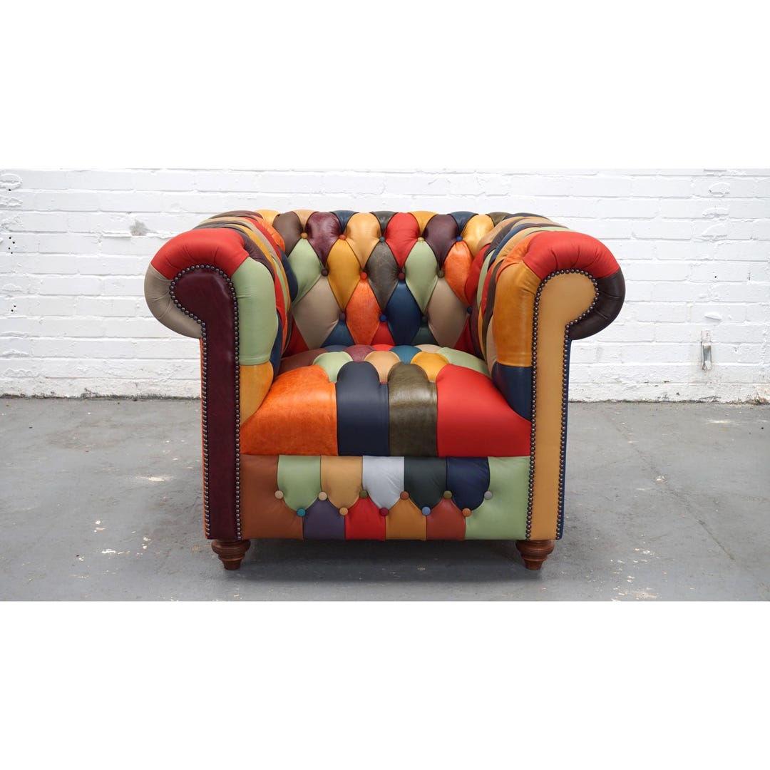 Chesterfield Armchair / Club Chair in Harlequin Patchwork Leather - Etsy UK