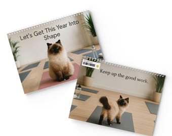 Calendario de pared de yoga para gatos 2026 / Regalo zen para amantes de los gatos