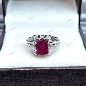 Emerald Cut Ruby Men's Ring, 925 Sterling Silver Engagement Ring, Gift For Him