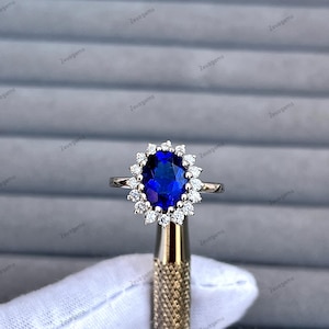 Luxury Blue Sapphire Ring, 925 Solid Sterling Silver Engagement Ring, Solitaire Promise Ring, September Birthstone Gift for her
