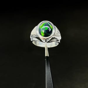 Natural Black Opal Ring, 925 Solid Sterling Silver Engagement Ring, Fire Opal Gemstone, Perfect Gift For Her, October Birthstone Jewelery