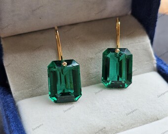 Emerald Earrings, 925 Solid Sterling Silver Handmade Earrings, Teardrop Dangle Earrings, Perfect Gift For Her