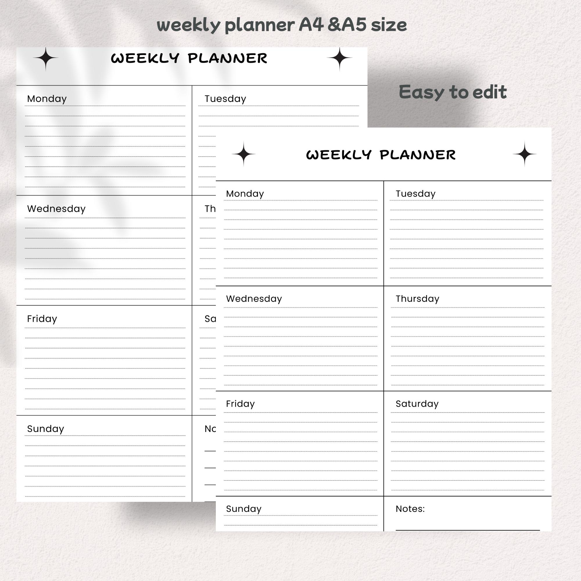Minimalist Weekly Planner Printable | Undated Schedule, A4/a5/letter ...