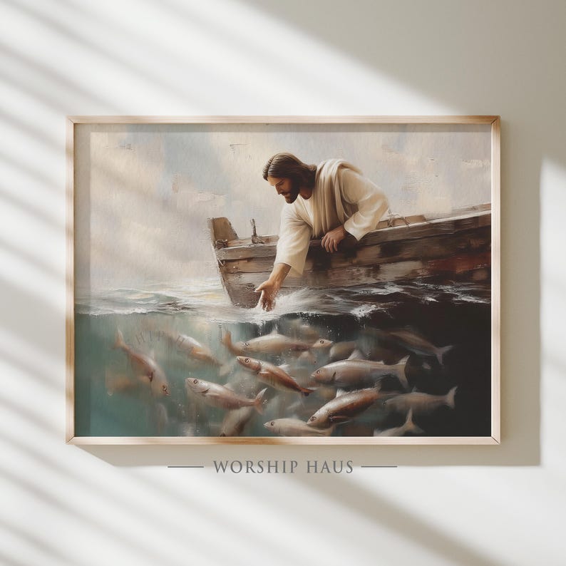 The Miraculous Catch of Fish Christian Painting - Biblical Scene Wall ...