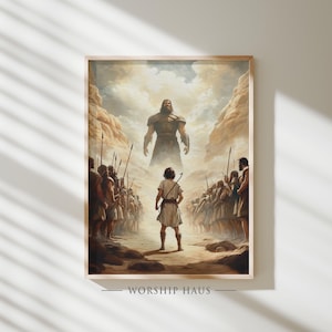 David and Goliath Bible Story Art Christian Wall Poster Powerful Scripture Painting Printable Faith Scene Digital Religious Download 60