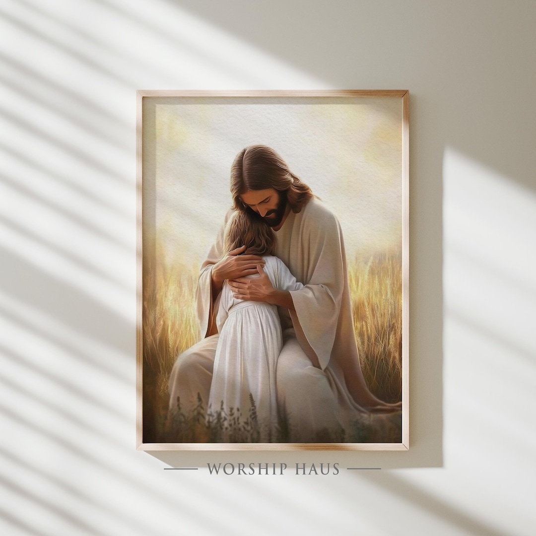 In His Arms Christian Art Digital Jesus Holding Child LDS Christ Scene ...