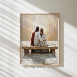 Jesus And Bride Printable Christian Art Jesus and Woman Scene Bible Verse Digital Painting Faith Poster LDS Home Decor Instant Download 239