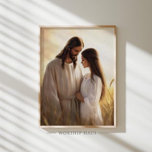 The Bride of Christ Printable Christian Art Jesus and Woman Scene Modern Painting Scripture Poster LDS Picture Bible Verse Digital Gift 183