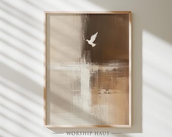 Holy Spirit and the Cross Christian Painting Modern Religious Scene Dove and Cross Digital Print Faith Scripture Art Printable Poster 211