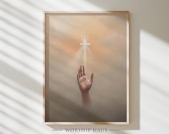Uplifting Christian Wall Art Print - Spiritual Wall Decor, Minimalist Religious Digital Art, Jesus Devotional Misty Cross Print Download