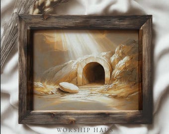 Christliches leeres Grab von Jesus Druck - Ostern Auferstehung Wandkunst für Schlafzimmer bedruckbar, Er ist auferstanden Glaube Dekor, Ostern Digitaldruck