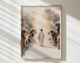 Daniel in the Lion’s Den Christian Art Print Powerful Bible Scene Painting Religious Wall Poster Instant Download LDS Faith Art